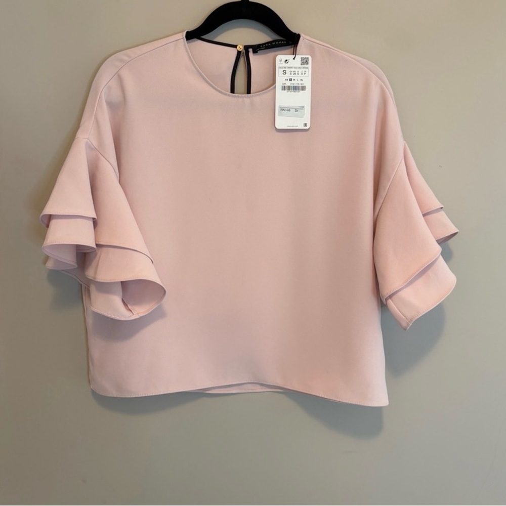 NWT Zara Blouse Size Small Pink Ruffles $199 Retail Barbie Pretty Girlie Office - Picture 3 of 10